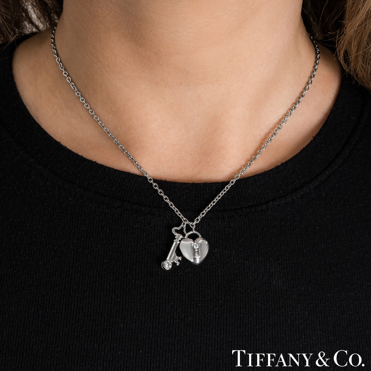 Tiffany & Co. Platinum Diamond Lock & Key Pendant
